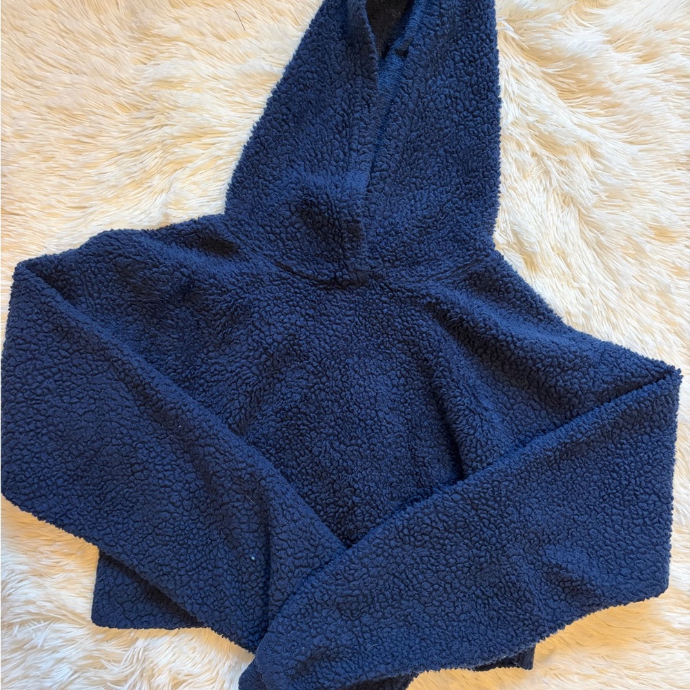 SHEIN Navy Blue Fleece Sherpa Cropped Hoodie Size XS